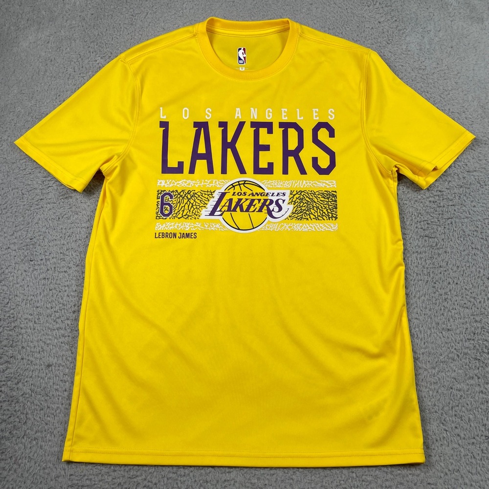 Los Angeles Lakers LeBron James #6 Shirt Mens Large Yellow Performance Tee NBA